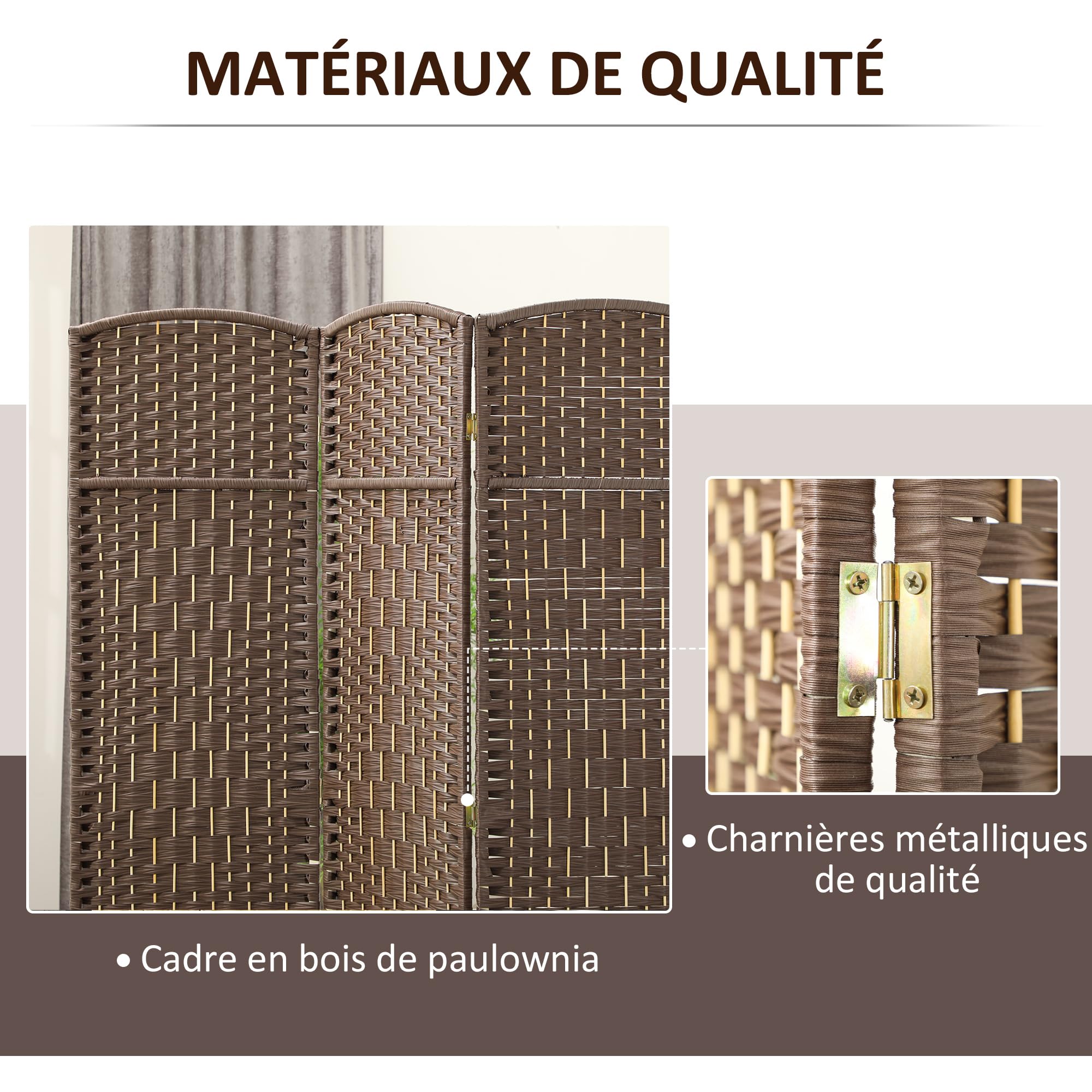 HOMCOM - Biombo Interior de Madera, 3 Paneles, 135 x 180 cm, Separador de habitación Plegable, para Sala de Estar, Dormitorio, casa, marrón