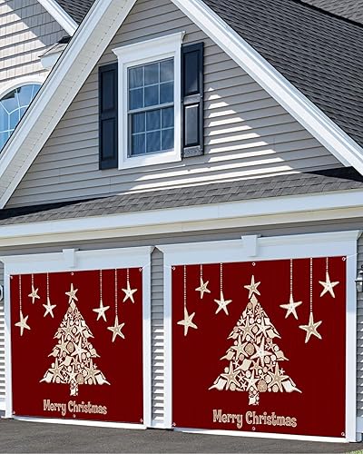 Miniatura 3 de Garage Door Banner Decoration With 6 Metal Rings, Merry Christmas Ocean Animals Xmas Tree Red 7 x 16 ft Large Garage Door Cover Banner for Outdoor