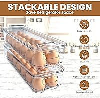 Vista 4 de Utopia Home Recipiente para huevos con tapa y asa para organización del refrigerador, paquete de 2, soporte para huevos apilable transparente