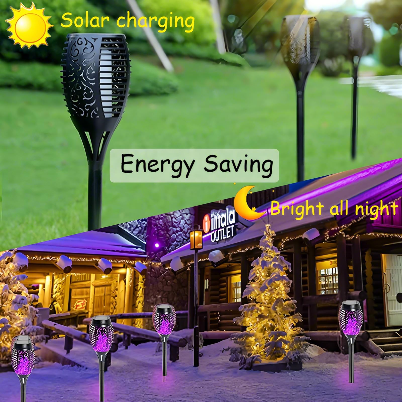 Solar-Flammenlicht für den Außenbereich, Solarleuchten für den Außenbereich mit flackernder Flamme, IP65 wasserdicht, solarbetrieben, für Rasen, Terrasse, Weg, Dekoration, Violett, 4 Stück