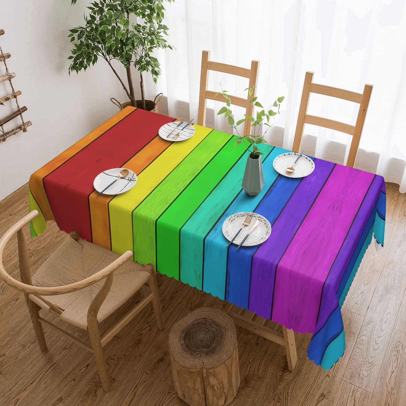 MROWYC Rainbow Colored Wood Background Printed tablecloths are suitable for hotels, picnics, and parties, and can effectively protect the tabletop