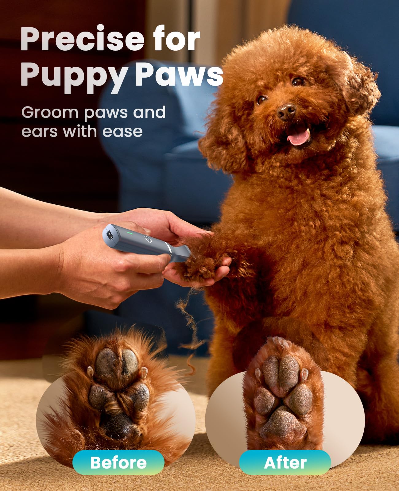 oneisall Tondeuse pour chien avec double lame, tondeuse sans fil pour petits animaux de compagnie, faible bruit pour couper les poils du chien autour des pattes, yeux, oreilles, visage, croupe