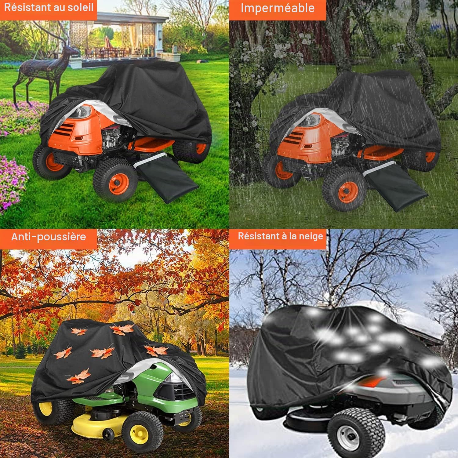 Housse de Tracteur de Jardin, Housse de Tondeuse Tissu Oxford Imperméable Anti-UV Anti-poussière pour Extérieur Jardin Pelouse avec Sac de Stockage(183 x 137 x 117 cm)