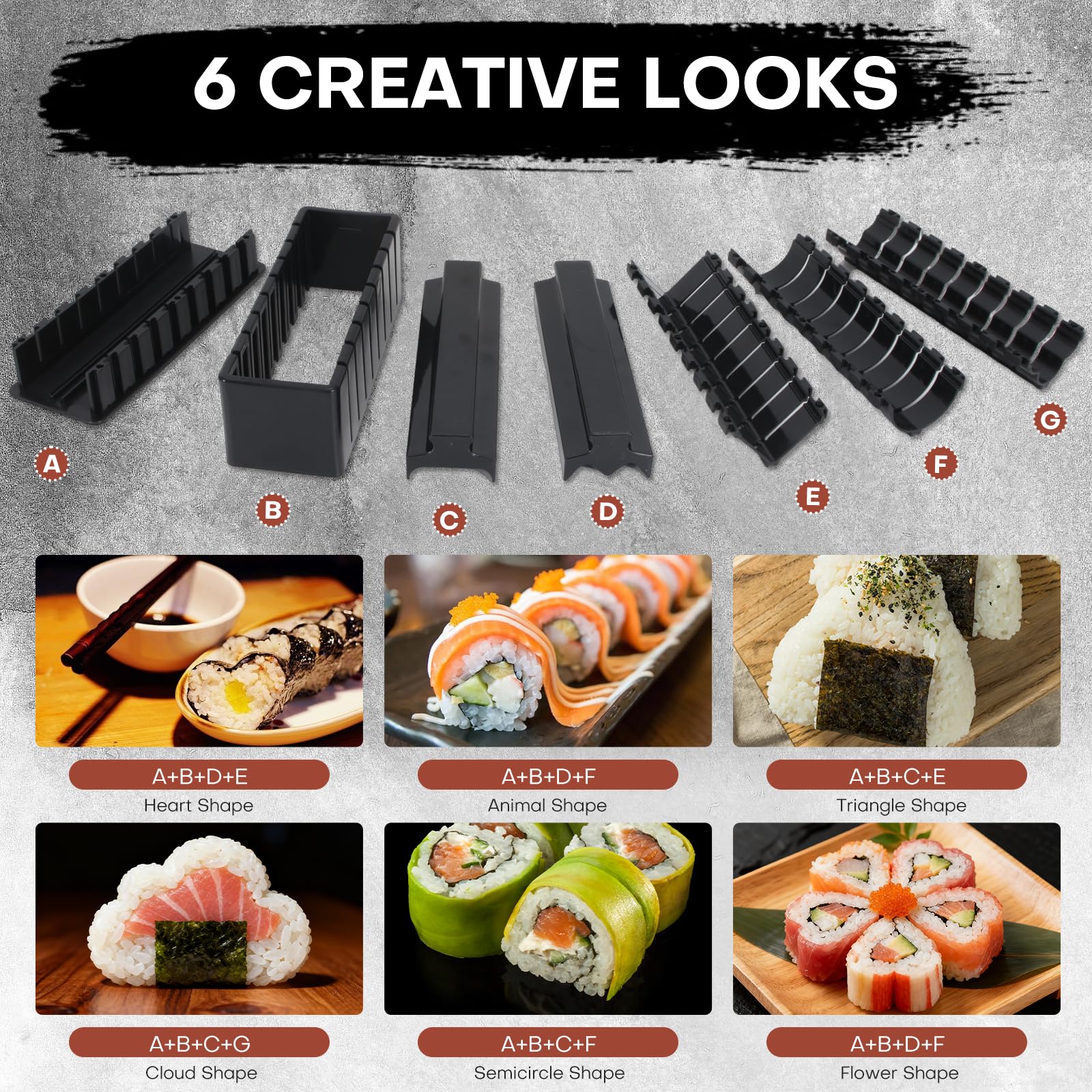 Kit per sushi, kit per sushi, kit da 33 pezzi per sushi per principianti, kit con stampo per taglio sushi, stampo per palline di riso, pressa per onigiri, coltello, tappetini in bambù, pagaia