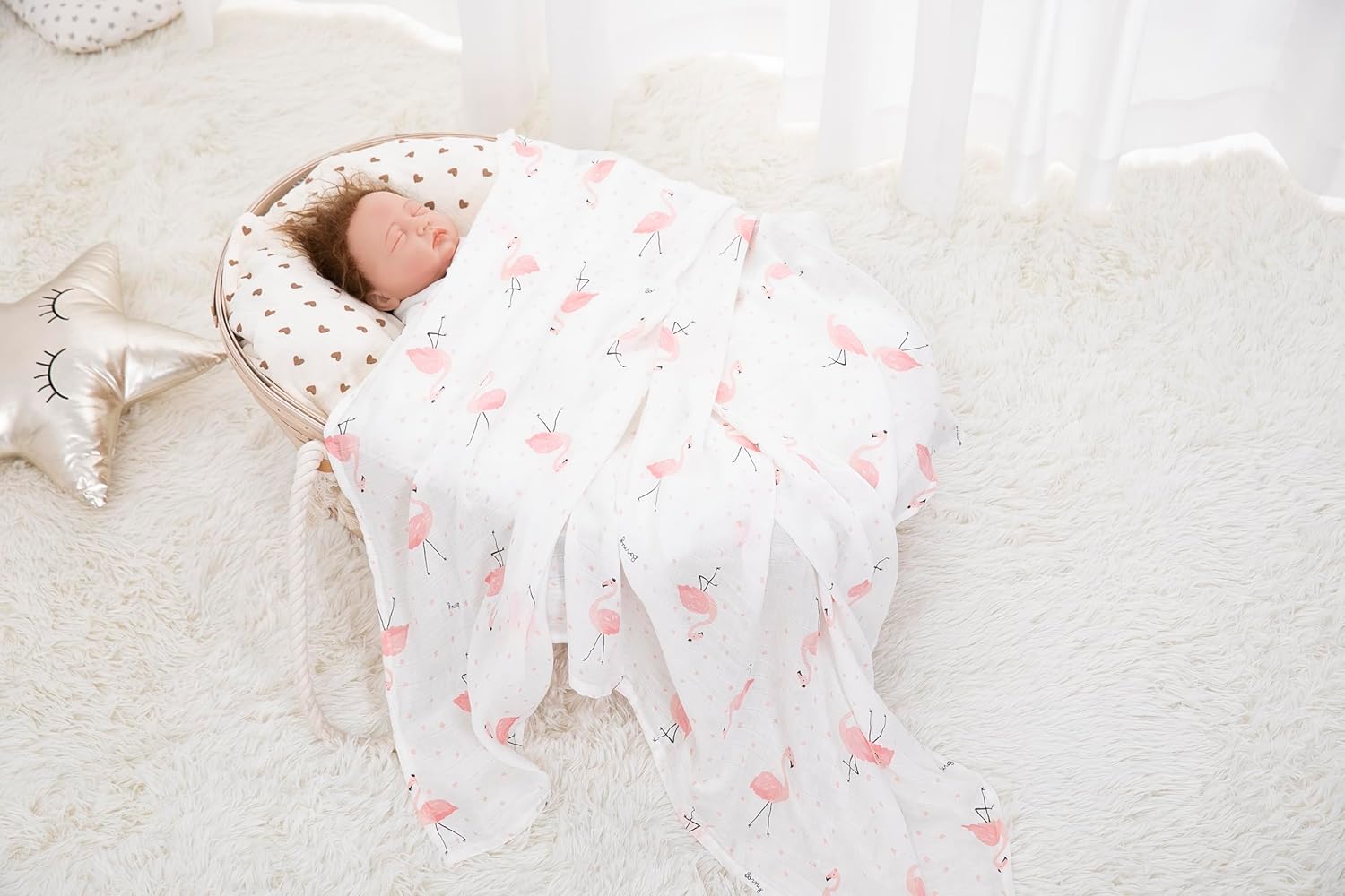 Muslin Swaddle Blankets for Baby Boys and Girls, 4-Pack Breathable and Skin-Friendly Receiving Blanket Wrap, Baby Essentials, Registry & Gift, 47 x 47 inches (Pink Dreams)