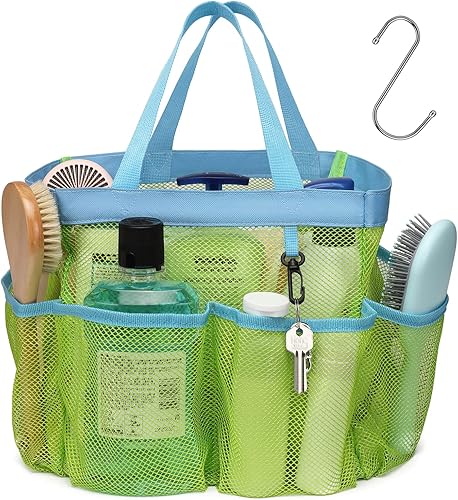 F-color - Organizador portátil de malla para ducha, 7 bolsillos más profundos, bolsa de ducha para dormitorio universitario, gimnasio, baño,