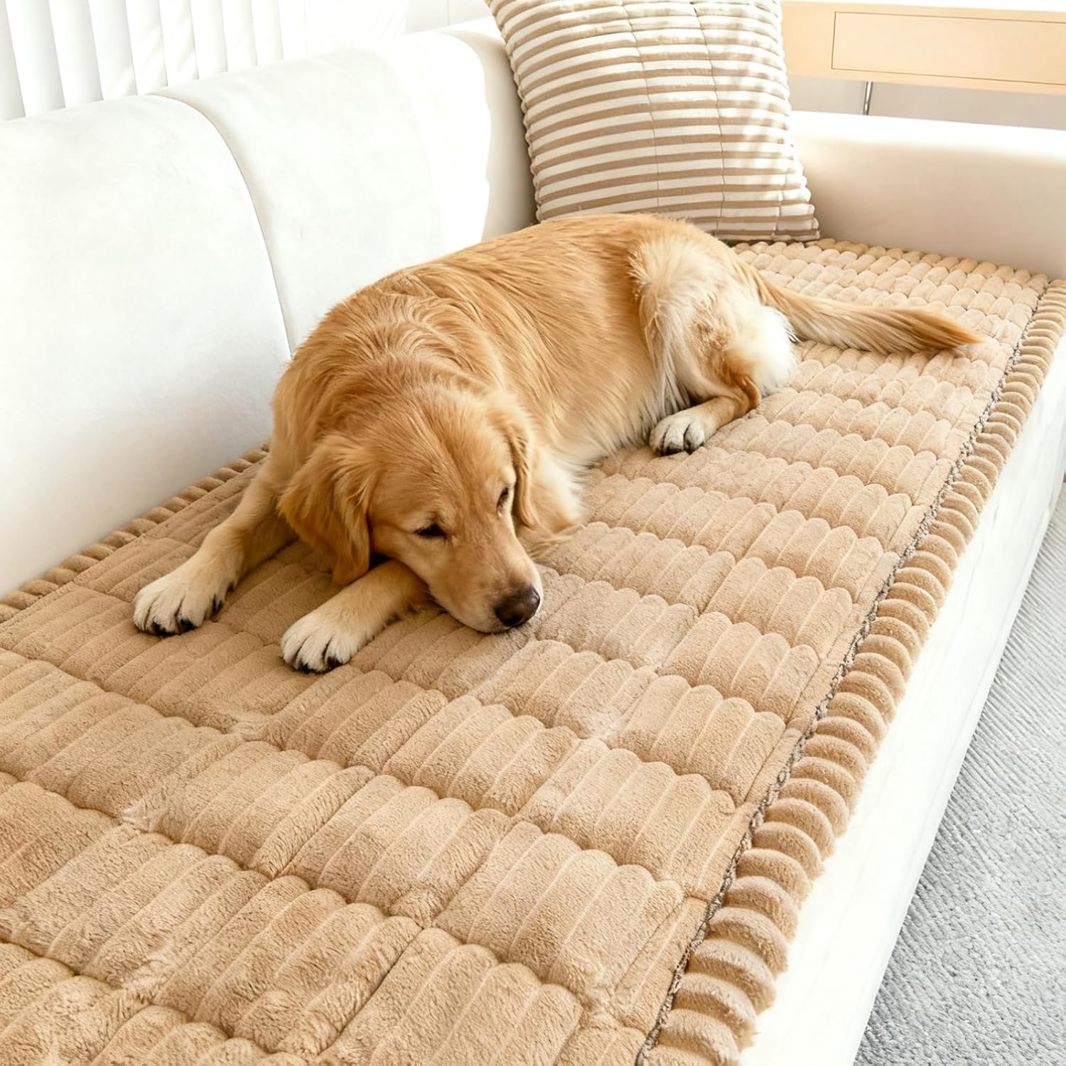 couch cover for dogs washable non-slip sofa cover couch fuzzy soft thick couch protector pet friendly for 3 cushion couches and sofas (brown, 27.6" x 70.9") brown 27.6" x 70.9"