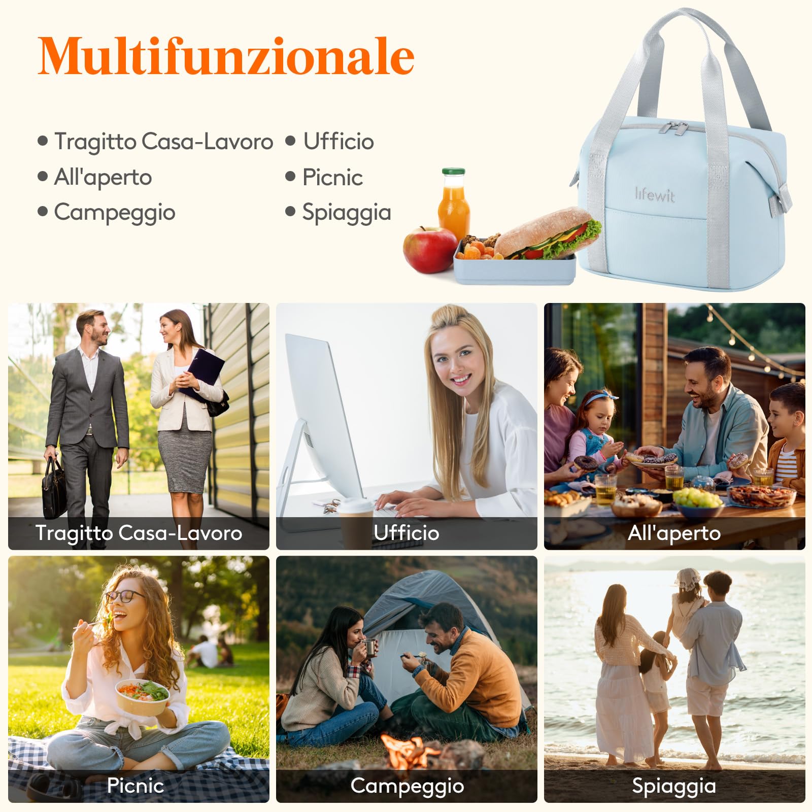 Lifewit Borsa Termica Porta Pranzo per Donna, Piccola Borse Frigo Impermeabile Leggera, Work Lunch Bag per Ufficio, Viaggio, Picnic, Spiaggia, Blu, 6L