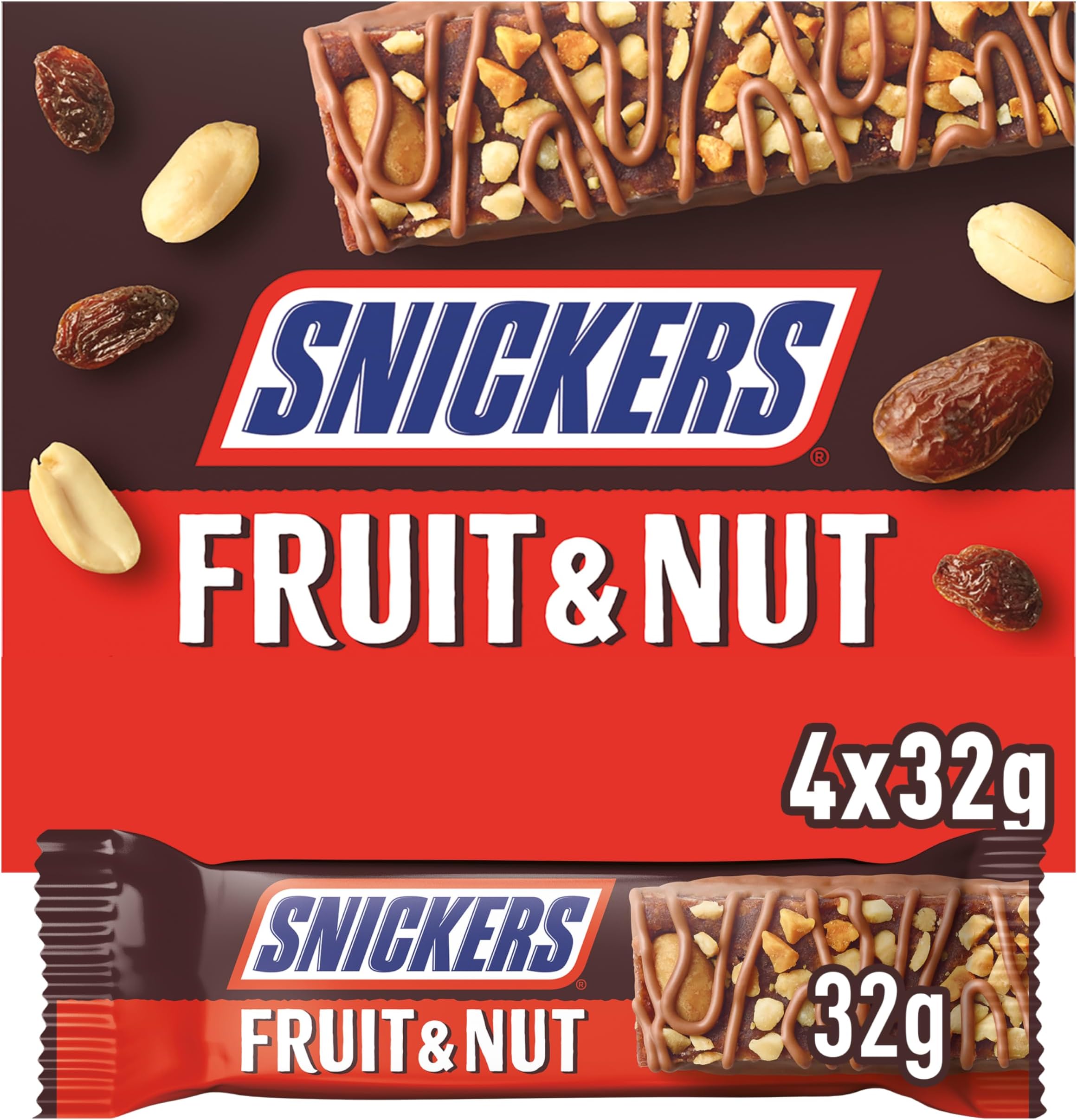 Snickers Fruit & Nut Milk Chocolate Snack Bars Multipack 4 x 32g