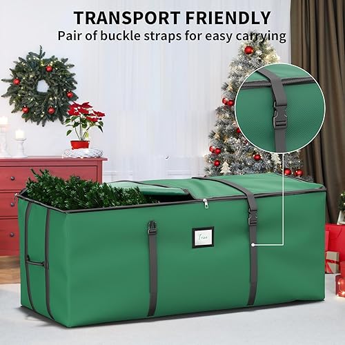 Miniatura 4 de BROSYDA Bolsa de almacenamiento para árbol de Navidad, se adapta a árbol de Navidad artificial de hasta 9 pies con correas de hebilla, cremalleras