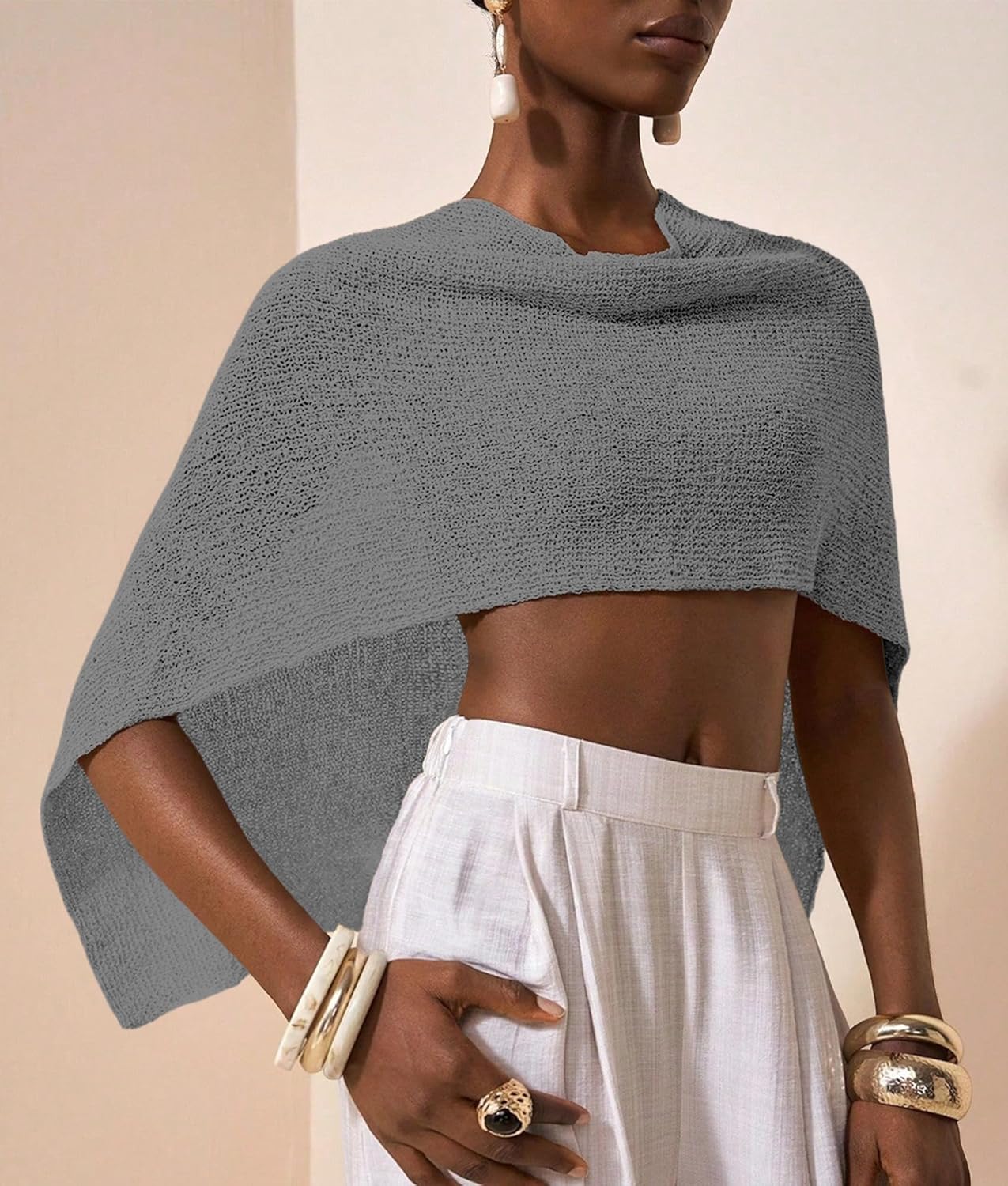 Women Sheer Poncho Top Knit Crochet See Through Shawl Summer Shrug Bolero Lightweight Batwing Sleeve Beach Cover Up - Image 4