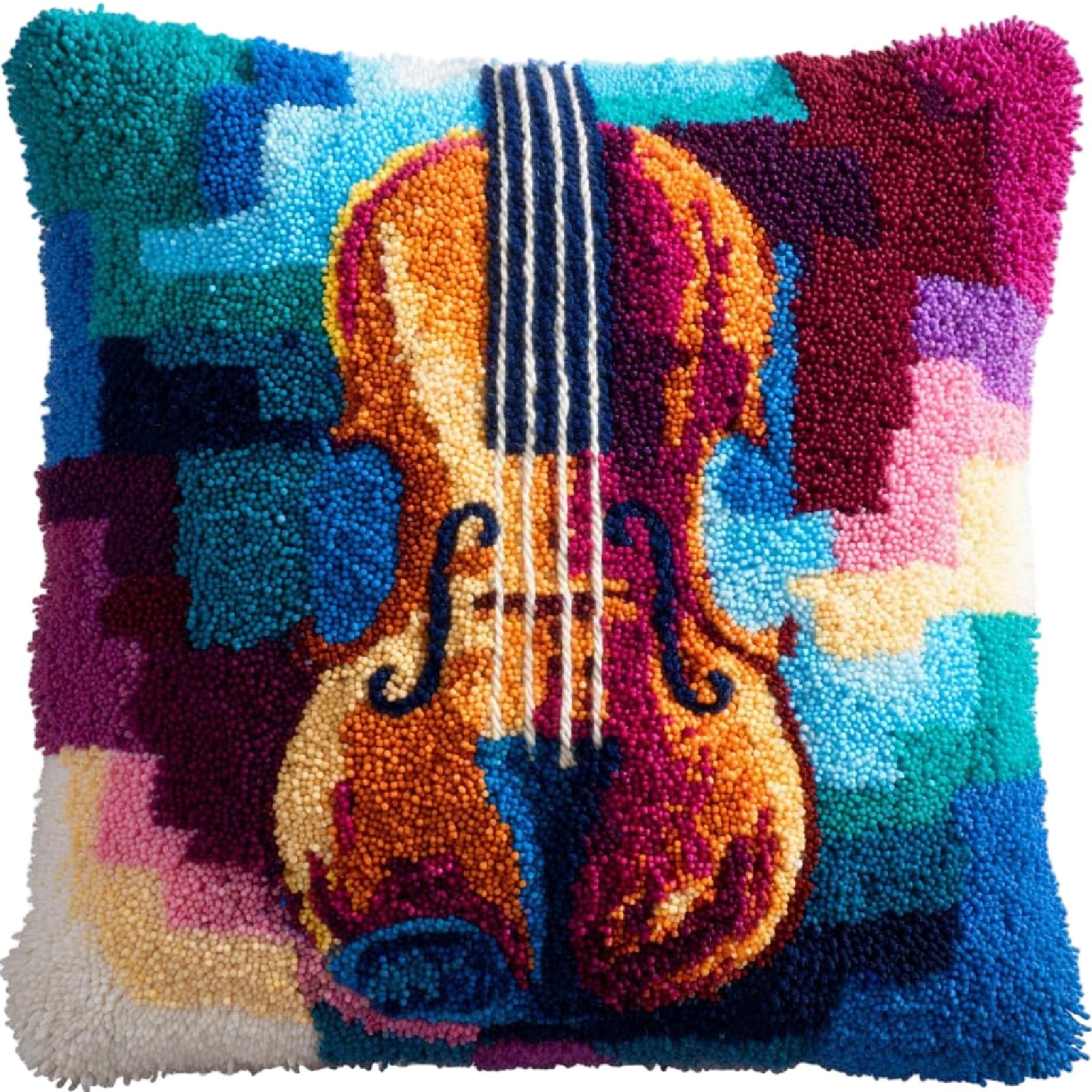 ZUHK Cute Pattern Latch Hook Pillow Kit 43x43cm - Needlework Embroidery for Begineer and Adults, fit for Sofa Cushion Decoration (Guitar)