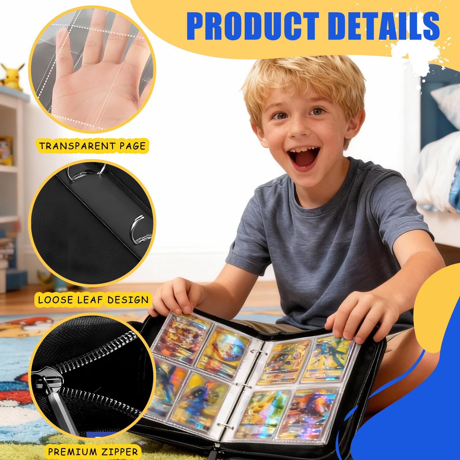 HSHHOOM 4 Pocket Card Binder, Card Collection Book with 50 Pages 400 Pockets, Portable Waterproof PU Card Binder Folder - Image 3