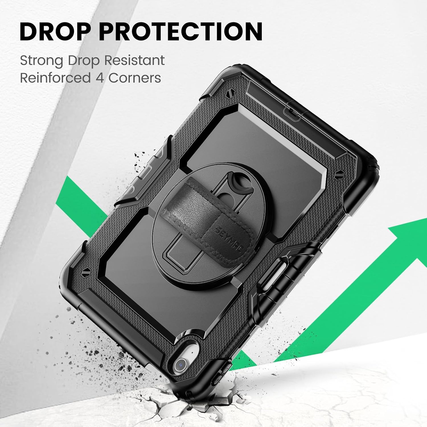 SEYMAC Case for iPad Air 11 Inch M3 2025/M2 2024 (Air 7th/6th Generation), Heavy Duty Shockproof Protective Case with Screen Protector, Rotating Stand and Hand/Shoulder Strap, Black