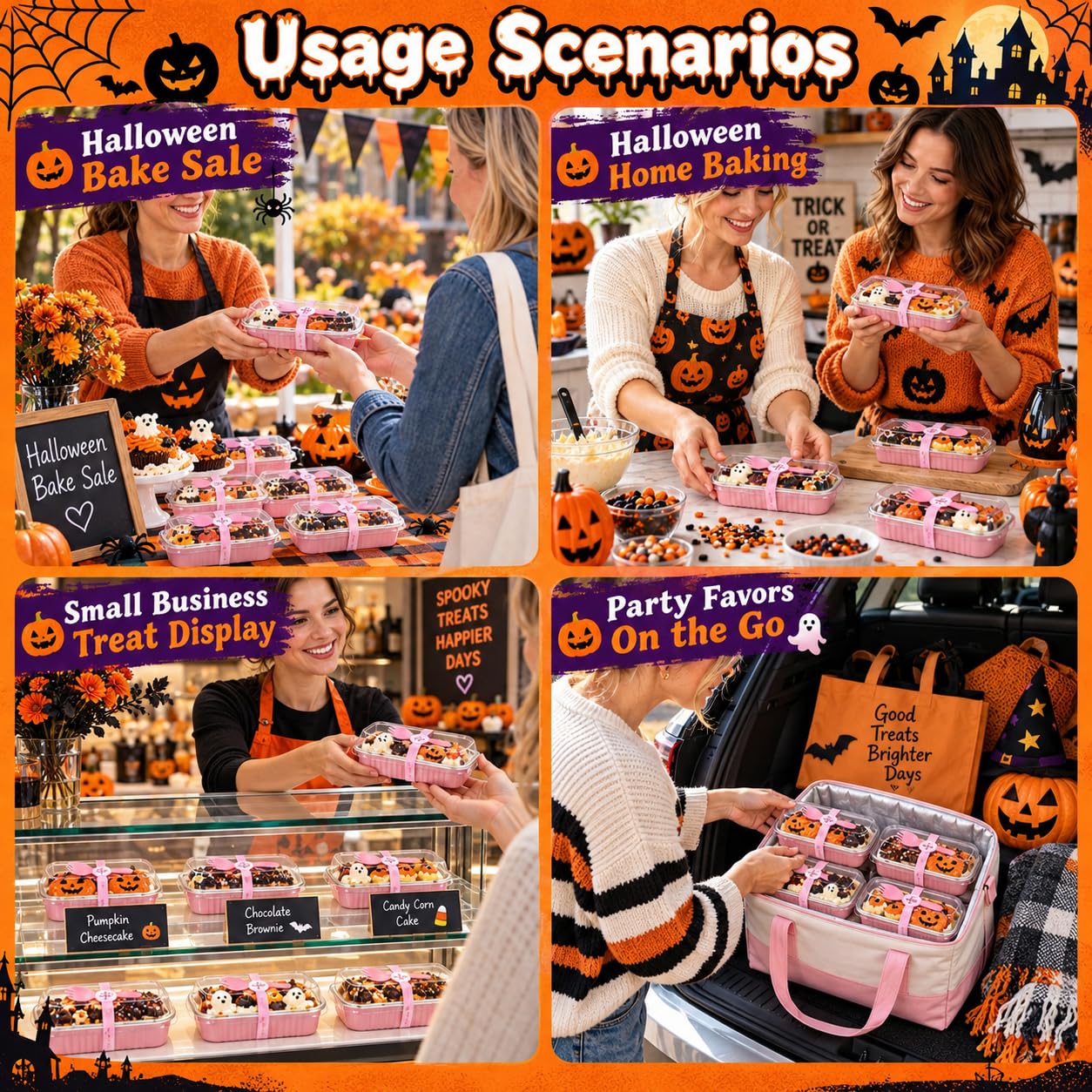 Pink Mini Loaf Pans with Lids - 50 Pack for Halloween -6
