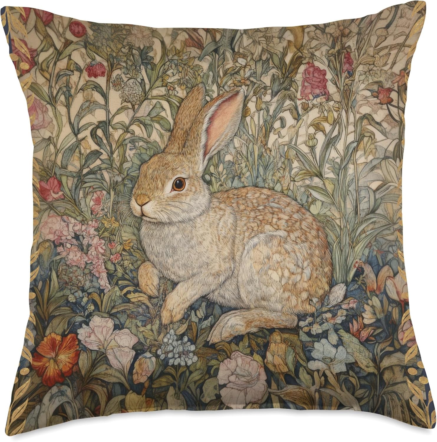 Sweet Rabbit in an Old Fashioned English Garden Throw Pillow