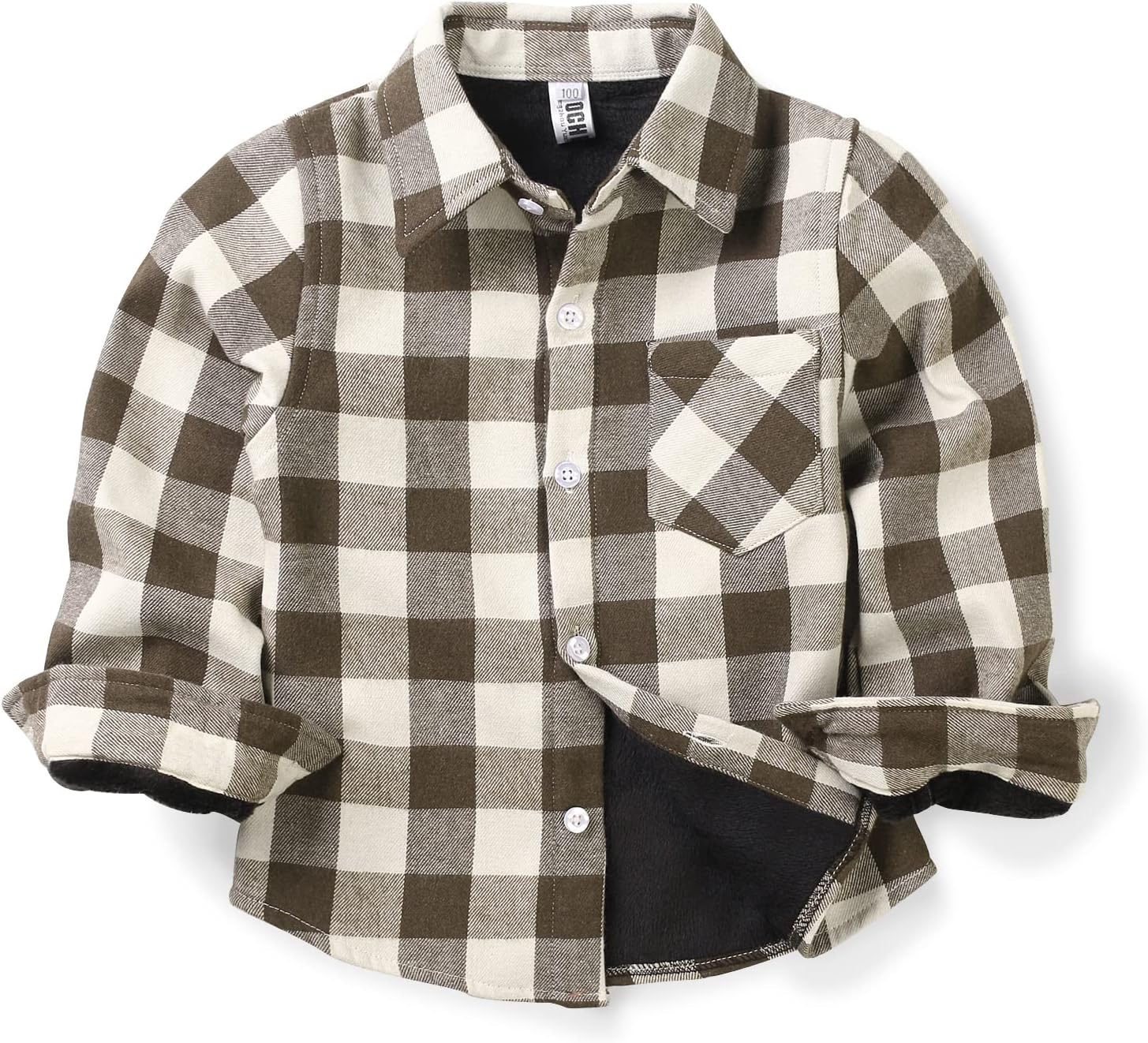 OCHENTA Boys Lined Flannel Shirt Plaid Shacket Long Sleeve Warm Top Jacket
