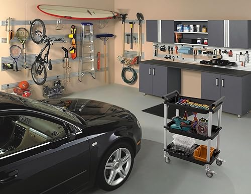 Miniatura 9 de Carrito utilitario rodante de 3 niveles con ruedas, carrito de herramientas de garaje portátil para almacén, oficina, hogar, carrito de servicio de