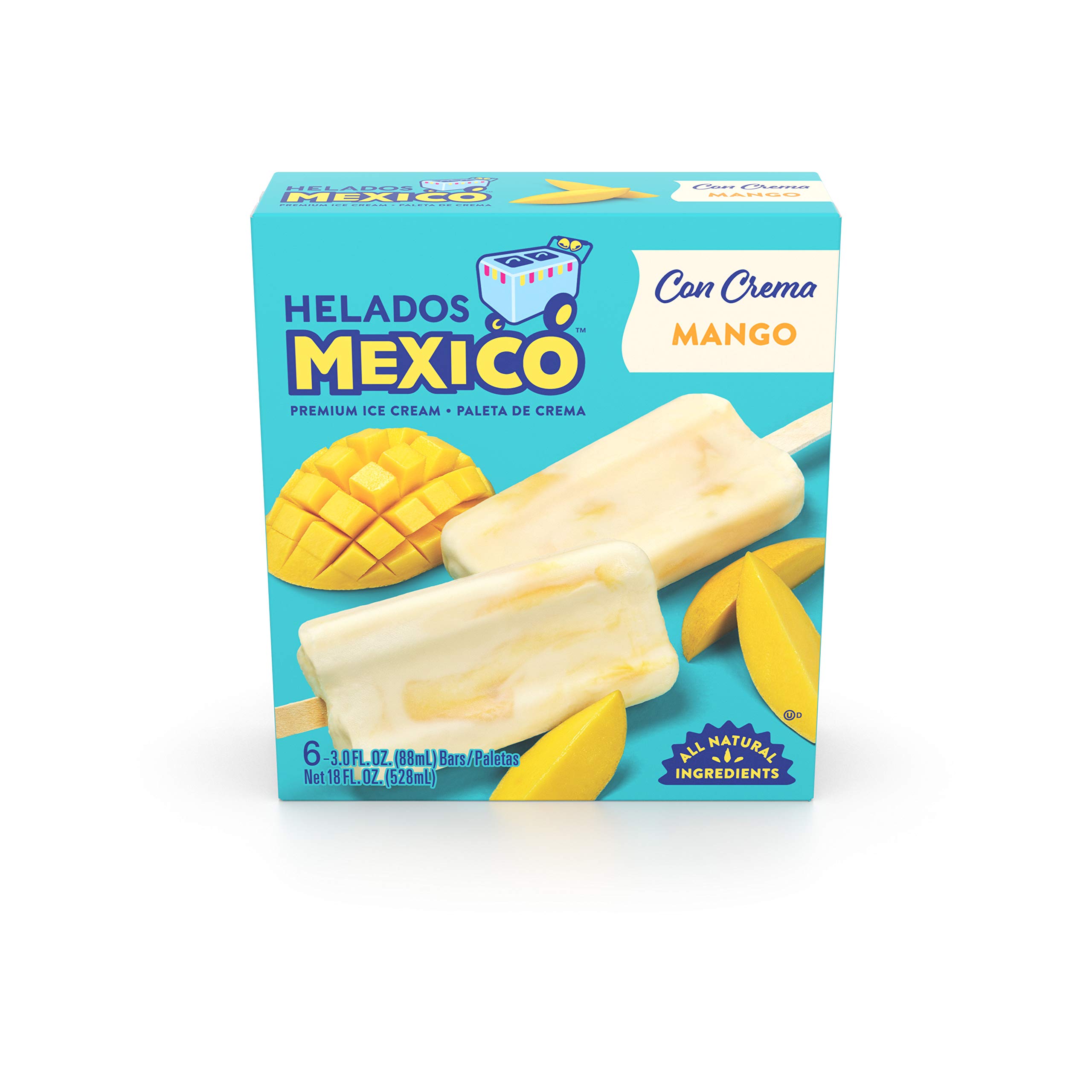 Helados Mexico Mango Ice Cream Bars, 6 count