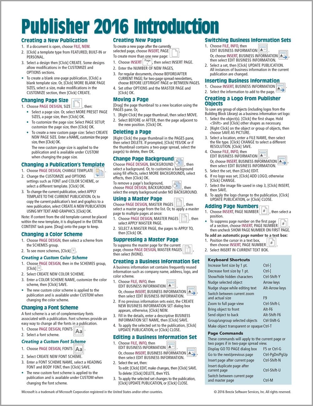 Microsoft Publisher 2016 Quick Reference Guide Introduction - Windows Version (Cheat Sheet of Instructions, Tips & Shortcuts - Laminated Card) Pamphlet – July 5, 2016