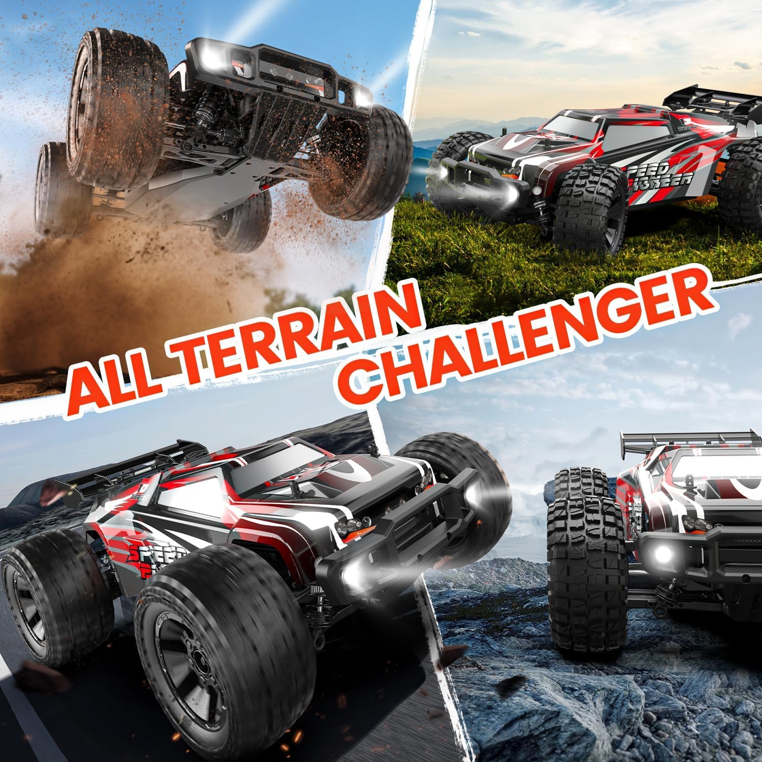 DEERC 9206E RC Ferngesteuertes Auto mit 48 km/h High Speed, 4WD 1:10 CAR Off-Road 2.4GHz Funkfernsteuerung Monstertruck Buggy,2 Akku Lange Laufzeit,Crawler Spielzeug Rennwagen für Kinder Erwachsene