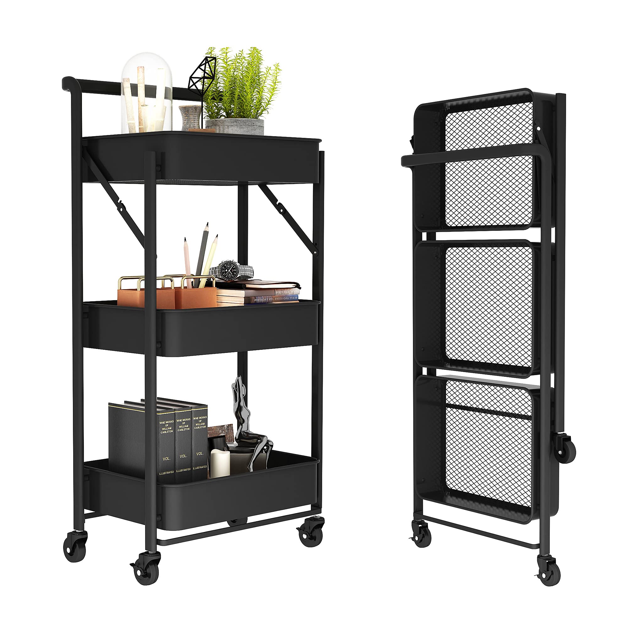Buy ALFABC 3Tier Foldable Metal Rolling Storage Cart with Lockable