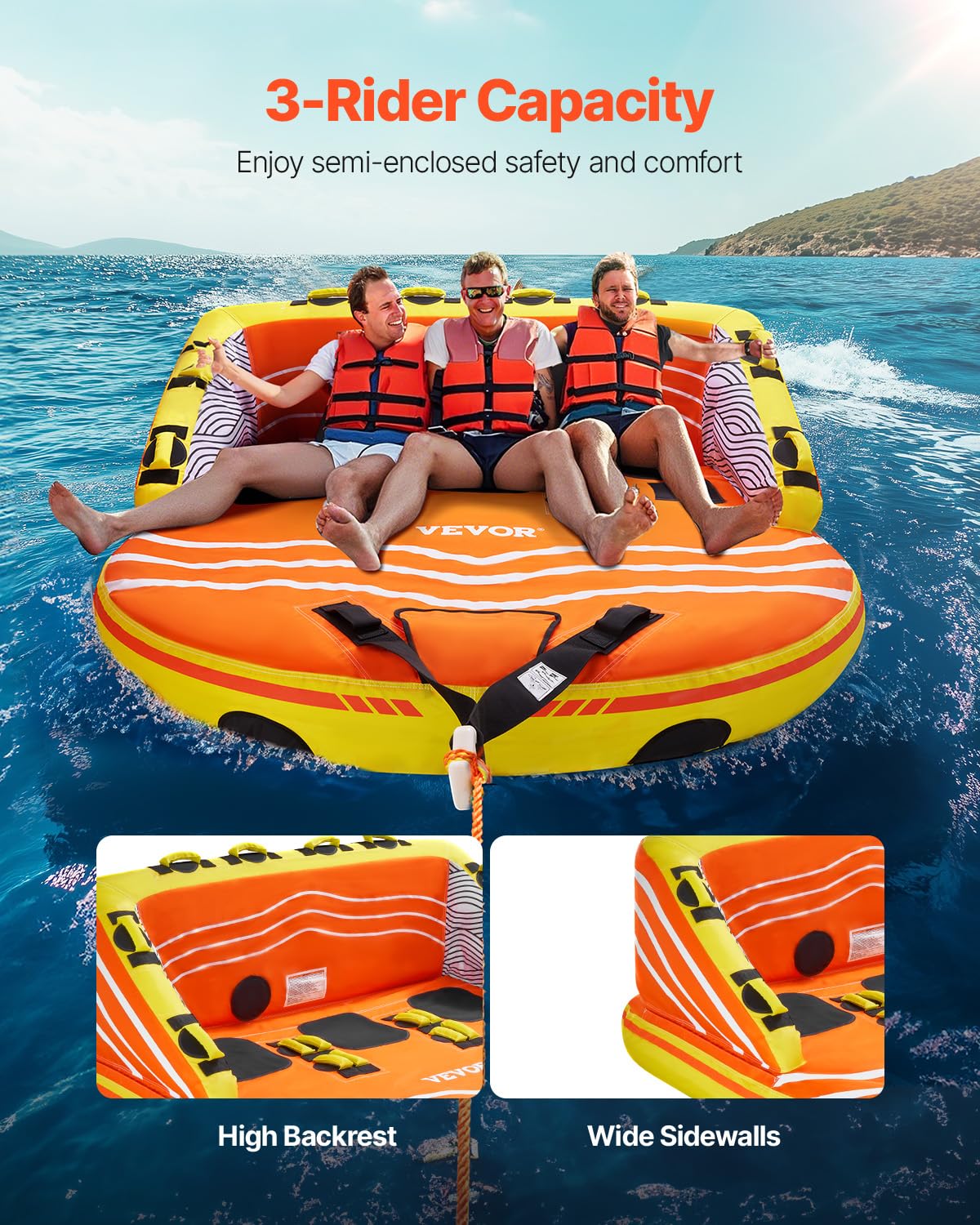 VEVOR Tubo Trainabile per Barche Capienza ca. 1-3 Persone Tappetino Gonfiabile per Barche attività Acquatiche Carico Max. 231 kg, Tubo Trainabile per Sport Acquatici Gommone Gonfiabile Feste Nautica