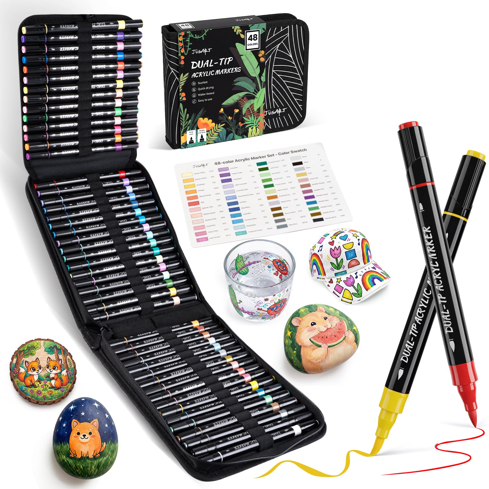 Amazon | JusArt アクリルマーカーペン 48色セット ペイントマーカー