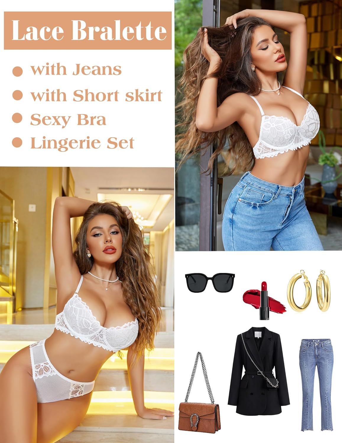 Avidlove Women Lingerie with Push Up Bra Sexy Lace Panty Sets 2 Piece Lace Teddy Lingerie White Bralette - Image 5