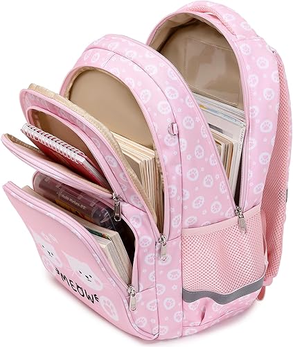 Miniatura 4 de abshoo Mochila escolar de gato lindo para niñas, escuela primaria de jardín de infantes (rosa gato, A)