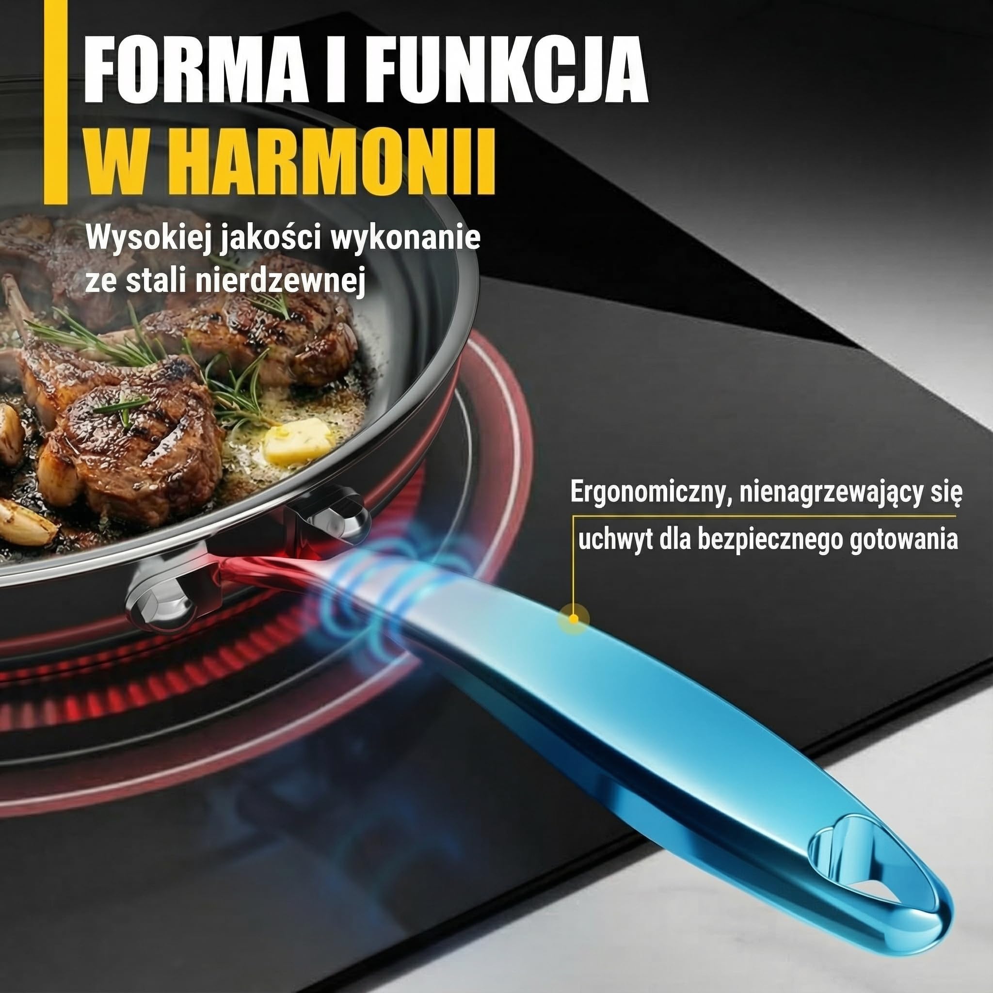 Patelnia ze stali nierdzewnej 28 cm, bez powłoki | 5 warstw - 3 mm - 1,35 kg | Patelnia ze stali nierdzewnej 18/10 do indukcji | Można myć w zmywarce i używać w piekarniku do 400°C