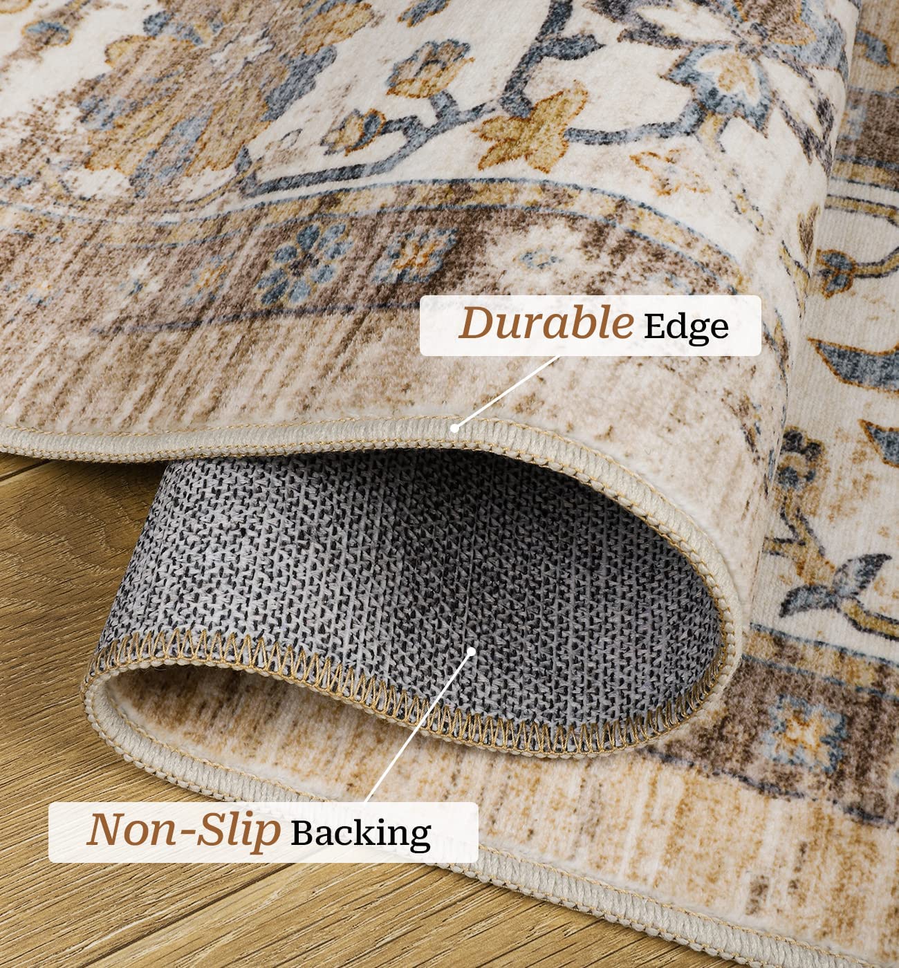 5x7 Area Rugs for Living Room,Stain Resistant Washable Rug,Non-Slip Backing Rugs for Bedroom,Kitchen,Printed Vintage Home Decor Rug (Apricot/Blue, 5'x7')