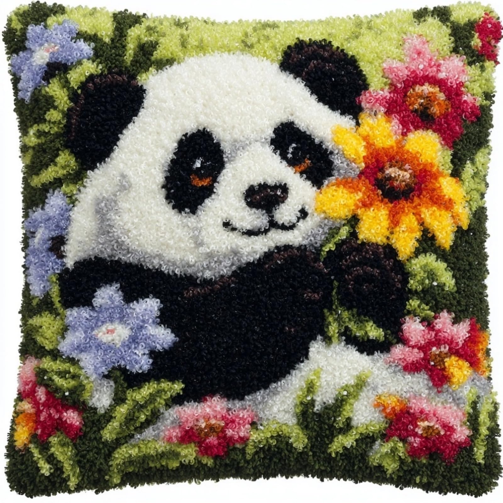 AxiangziK Creative Latch Hook Pillow Kit,Flowers and Pandas