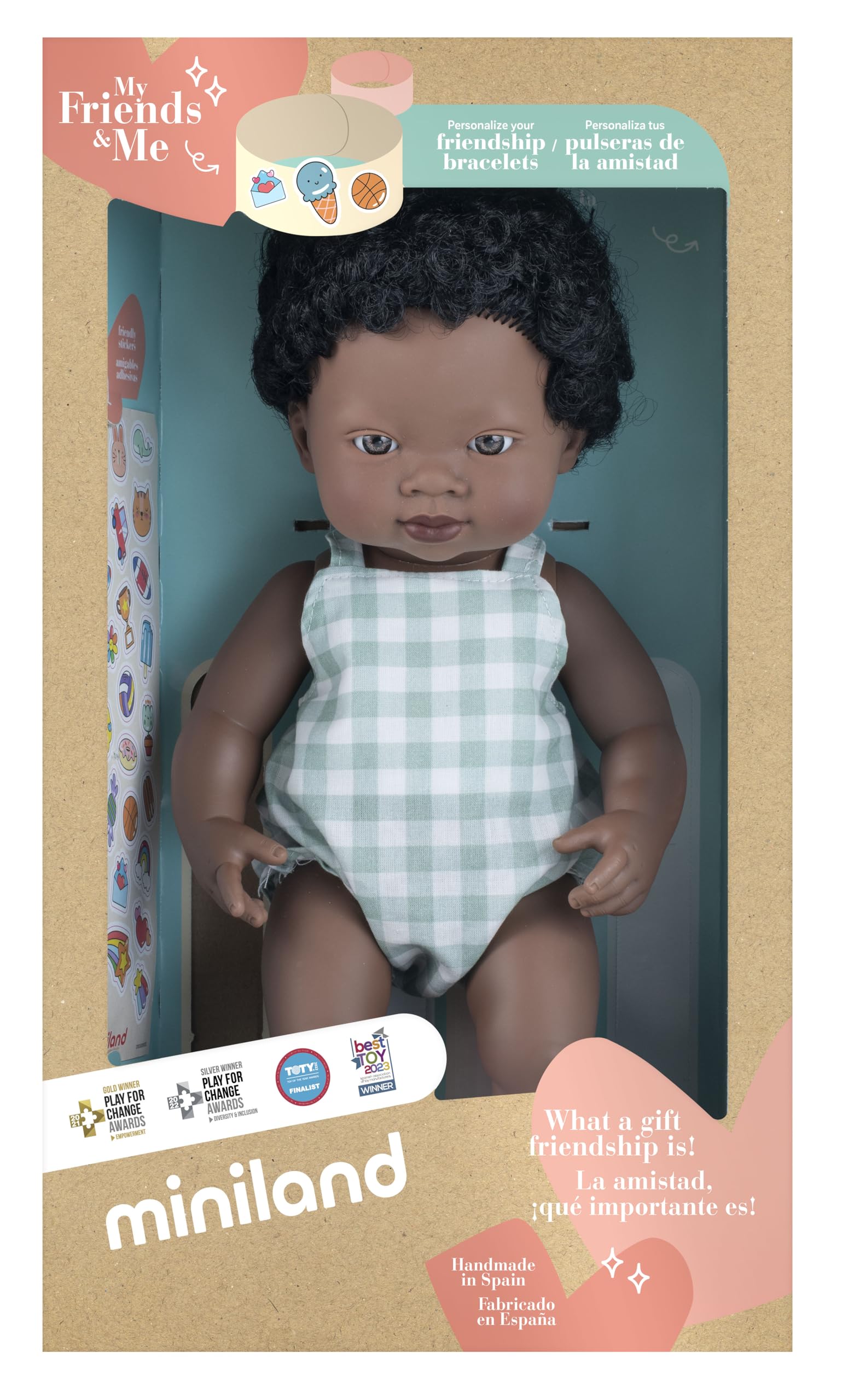 Miniland Baby Doll African Boy 38cm. Made in Spain with vanilla scent. Anatomically correct. My Friends & Me collection - Image 3