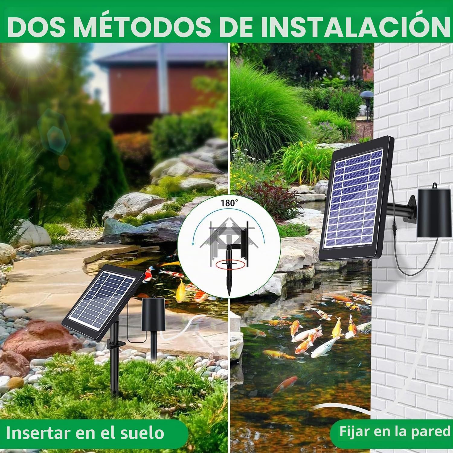 Aireador Solar para Estanques Con Bomba de Aire, 3 Modos (18H/36H/72H), 4 W y 2200 mAh, Regulador de Burbujas para Uso Al Aire Libre