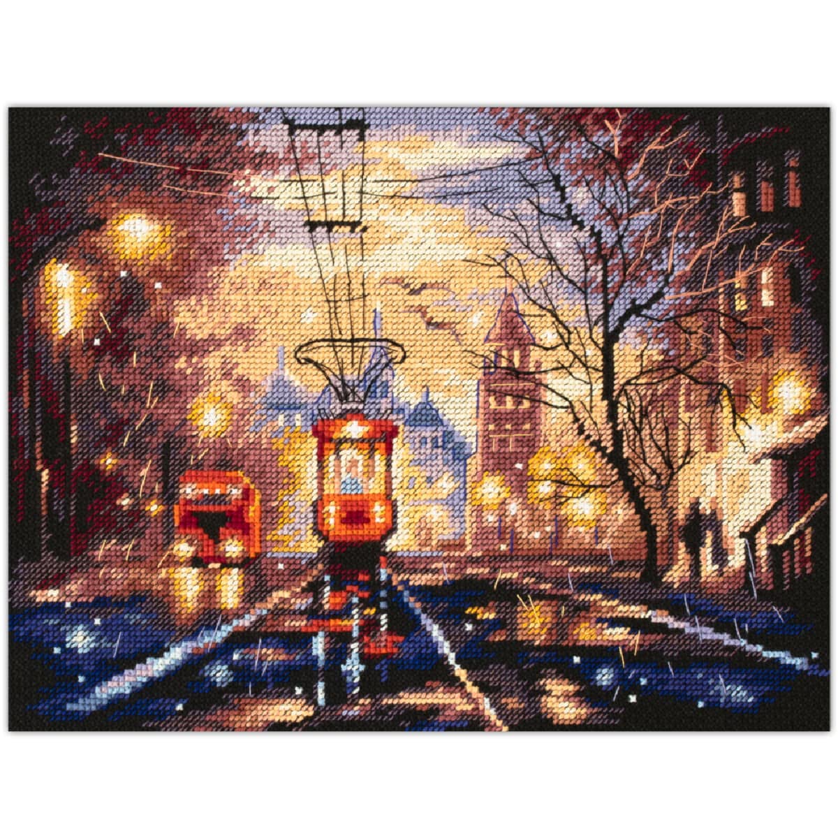 Kit broderie point de croix Zweigart Tram dans la Nuit tableau coton multicolore 27x20