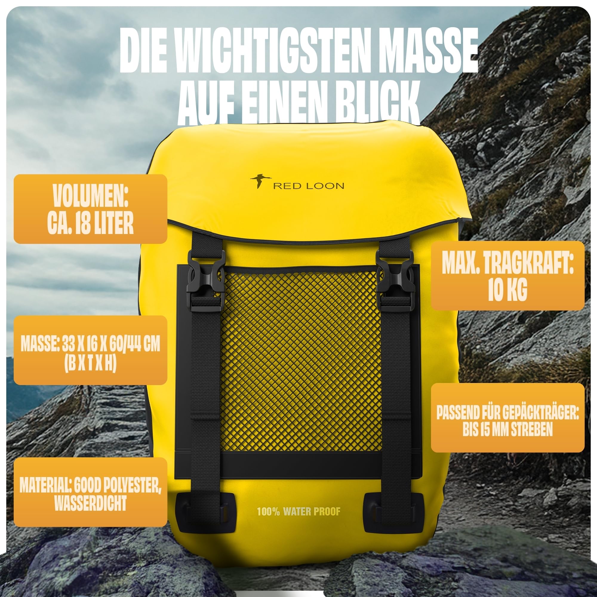 Red Loon Sacoche De Selle De Vélo Backloader Bike Packing - Noir - 15 L - Imperméable Et Indéchirable - Fermeture à Roulettes - Sacoche De Vélo En Bâche De Camion