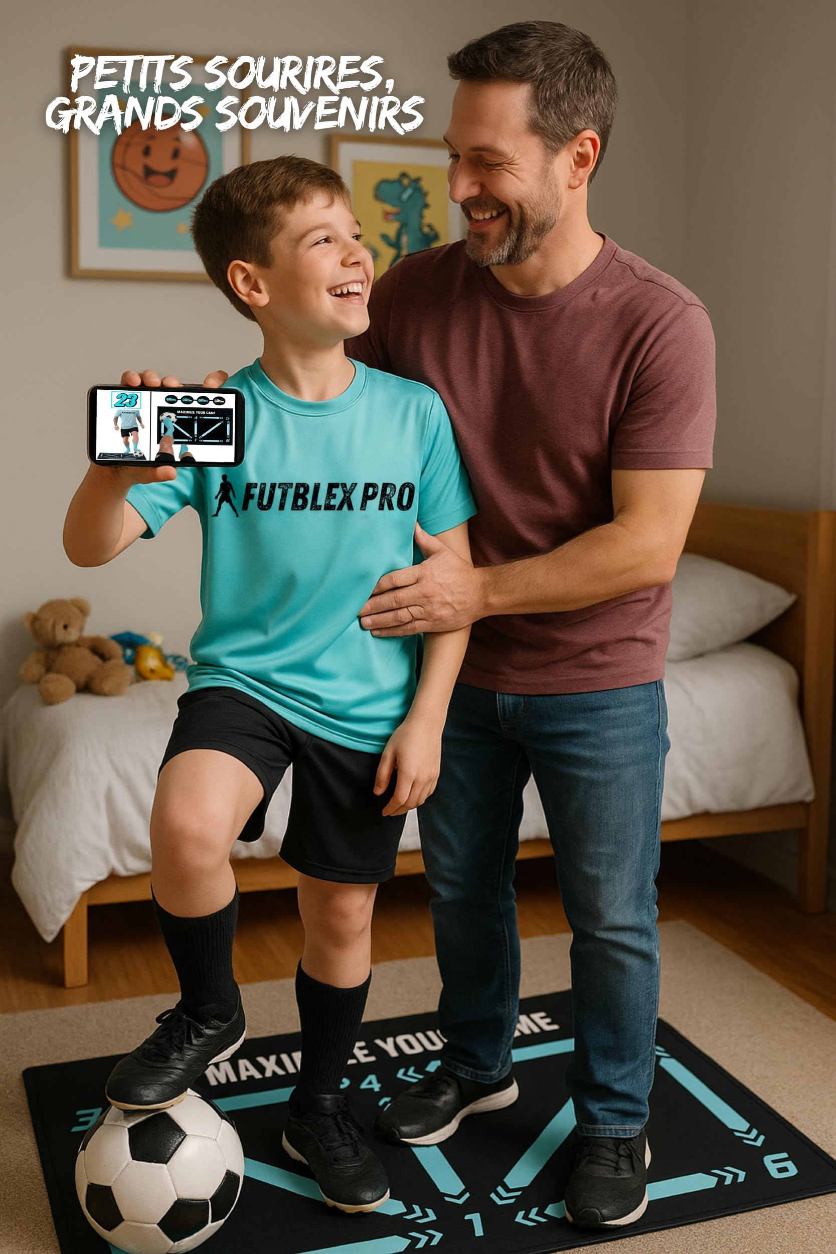 Tapis Entrainement Foot – Inclut une Application d’Entraînement avec Vidéos Interactives et Programmes Progressifs + Chaussettes Antidérapantes, Sac de Transport et Boîte Premium pour Cadeau
