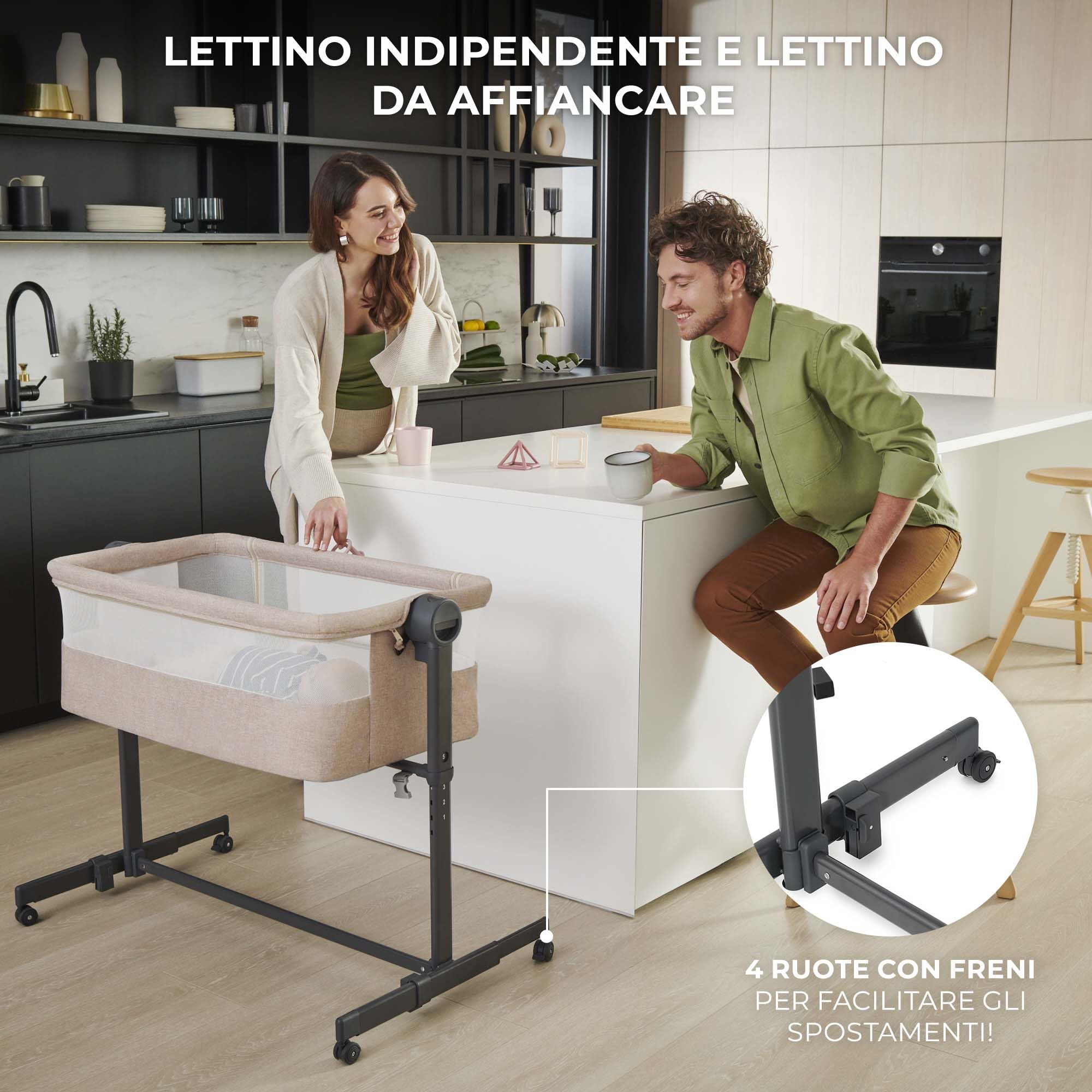 KINDERKRAFT Neste UP 2 Lit bébé cododo, Lit Bebe avec Matelas de la Naissance, Réglage de la Hauteur, Facile Adapter au lit du Parent, Pieds réglables, Gris Clair