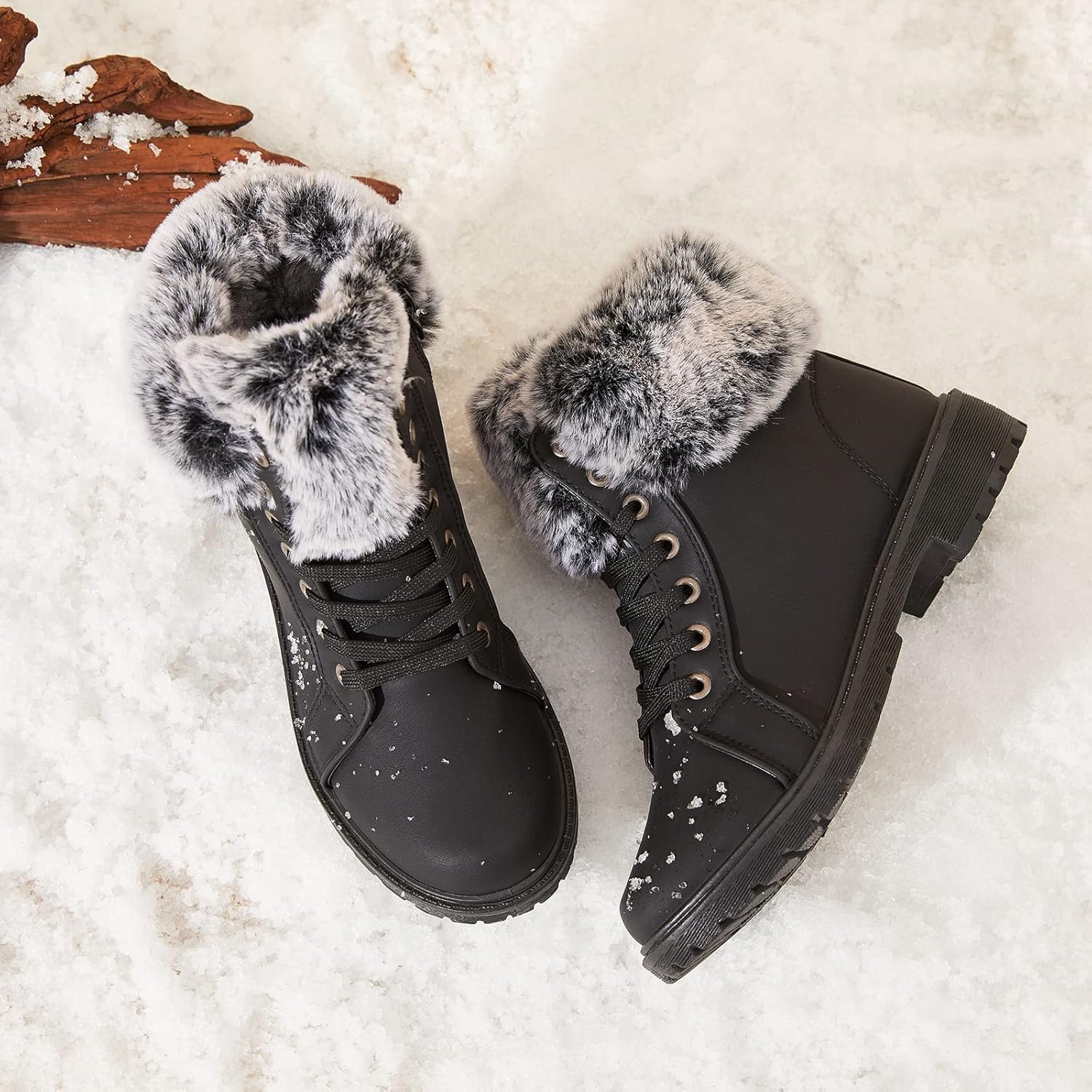 yegeyan Womens Snow Boots PU Winter Ankle Booties Fur Lined Anti-Slip Combat Boots - Image 6