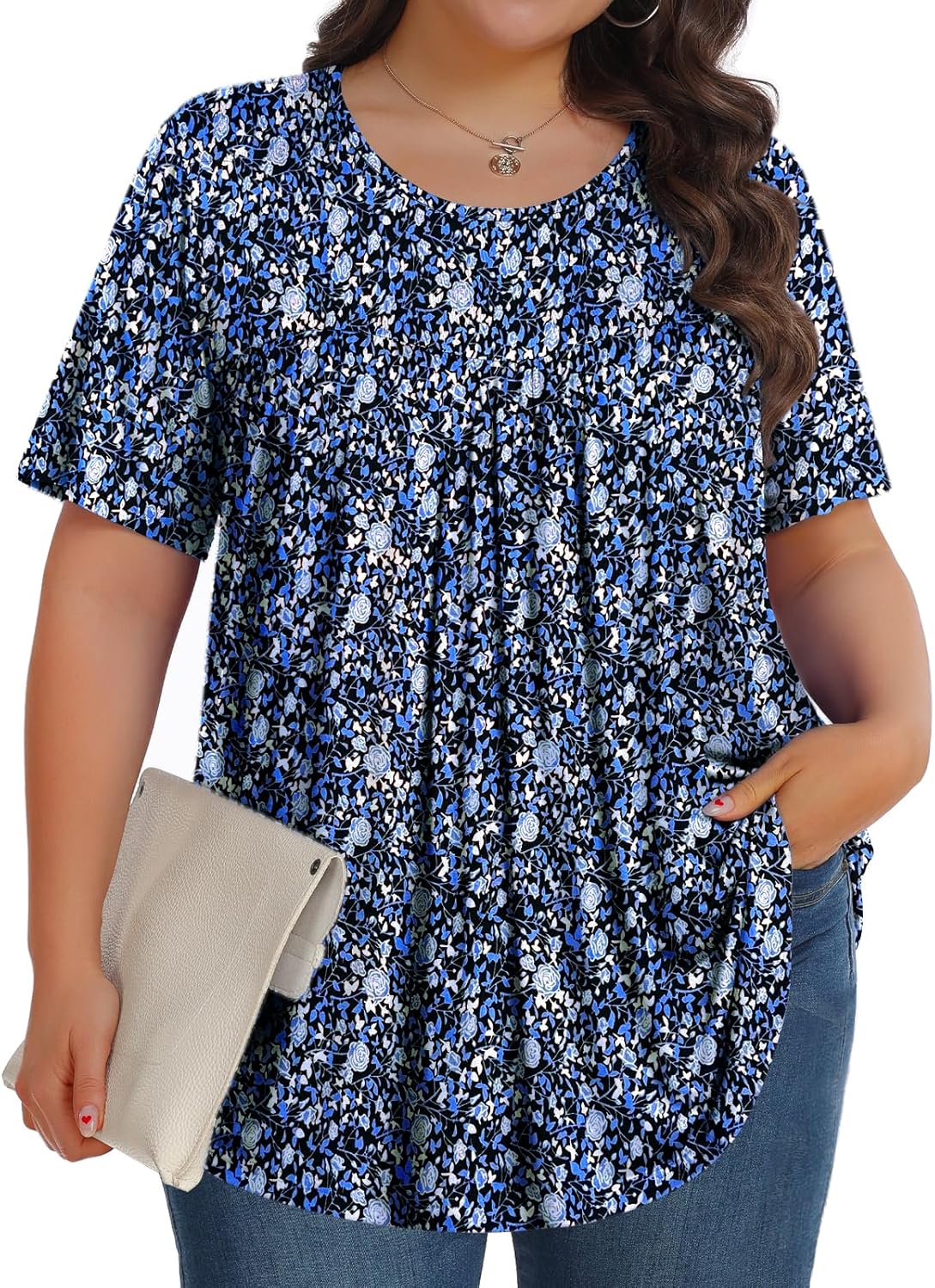 Womens Plus Size Tops Tunic Short Sleeve Crew Neck Shirts Casual Soft Blouse 1X-5X