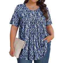 Tencede Womens Plus Size Tops Tunic Short Sleeve Crew Neck Shirts Casual Soft Blouse 1X-5X