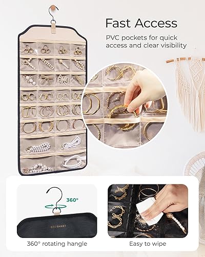 Miniatura 17 de BAGSMART Organizador de joyas colgante con colgador, ganchos de metal, soporte de joyería de doble cara para aretes, collares, anillos en el Negro