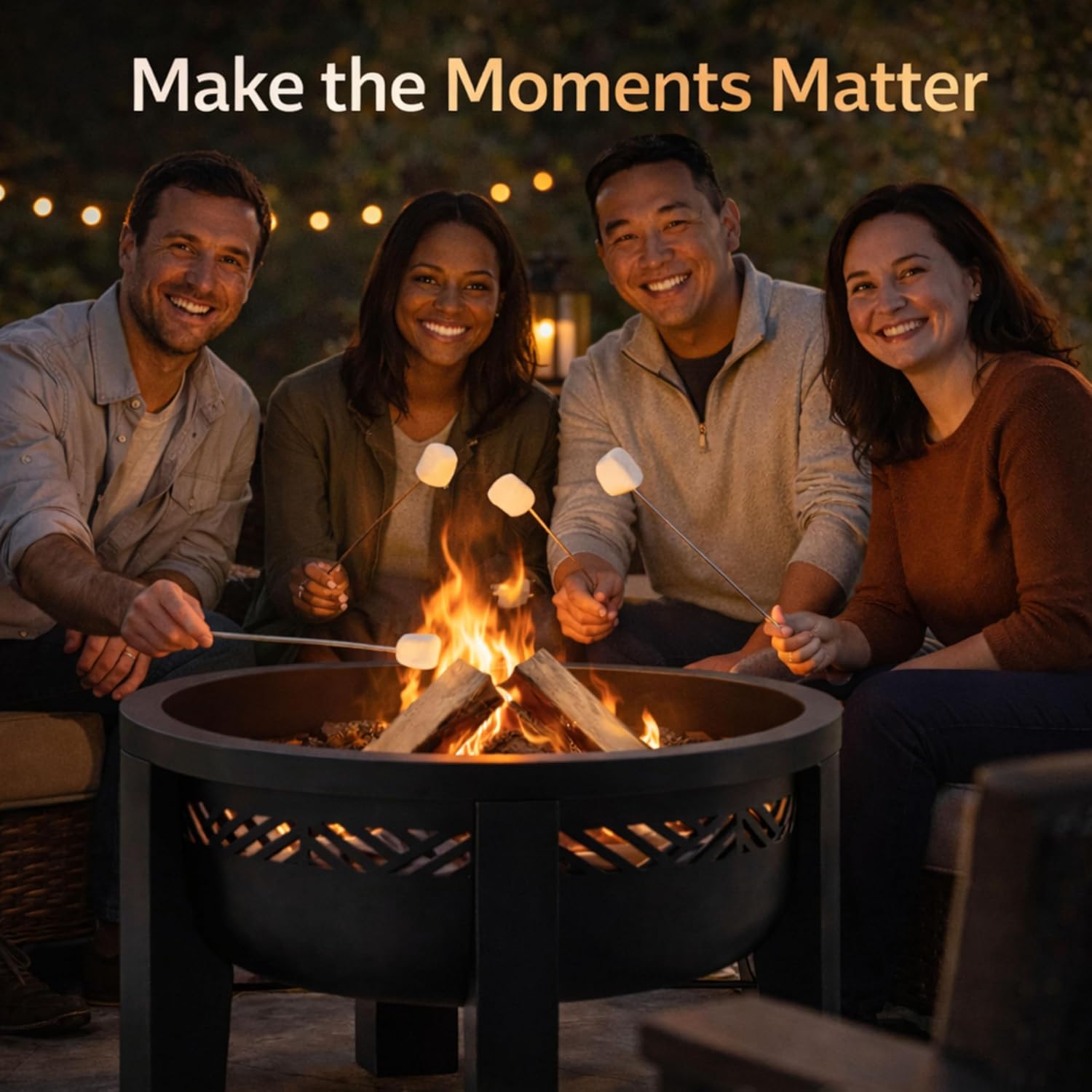 Fire Chief Wood Burning Fire Pit with Tabletop Lid – Modern Outdoor Metal Fire Pit for Patio & Backyard – Premium Heavy Duty Fire Pit Bowl with Multi-Use Side Table (Decorative Bowl)