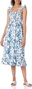 The Drop Women's Kimi Ruffled-Shoulder Smocked Midi Dress