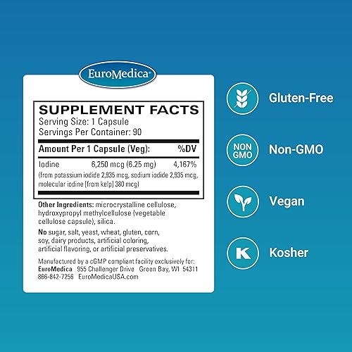 Miniatura 2 de EuroMedica Tri-yodo 625 mg 90 cápsulas - yoduro de potasio yoduro de sodio y yodo molecular - Tres formas beneficiosas de yodo - Apoya la tiroides