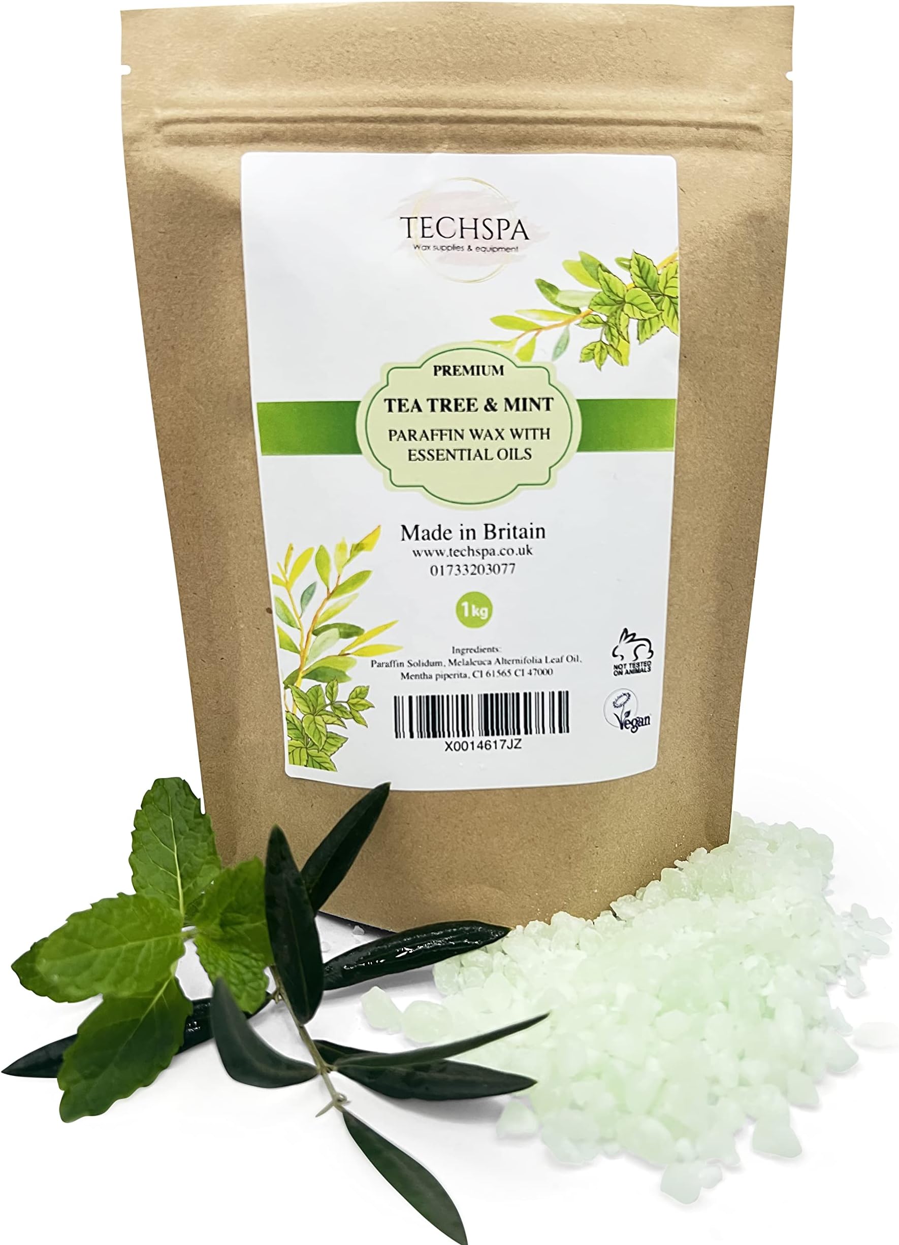 Techspa Tea Tree & Mint Paraffin Wax With Essential Oils Skin Therapeutic Treatment for Hands and Feet 1kg