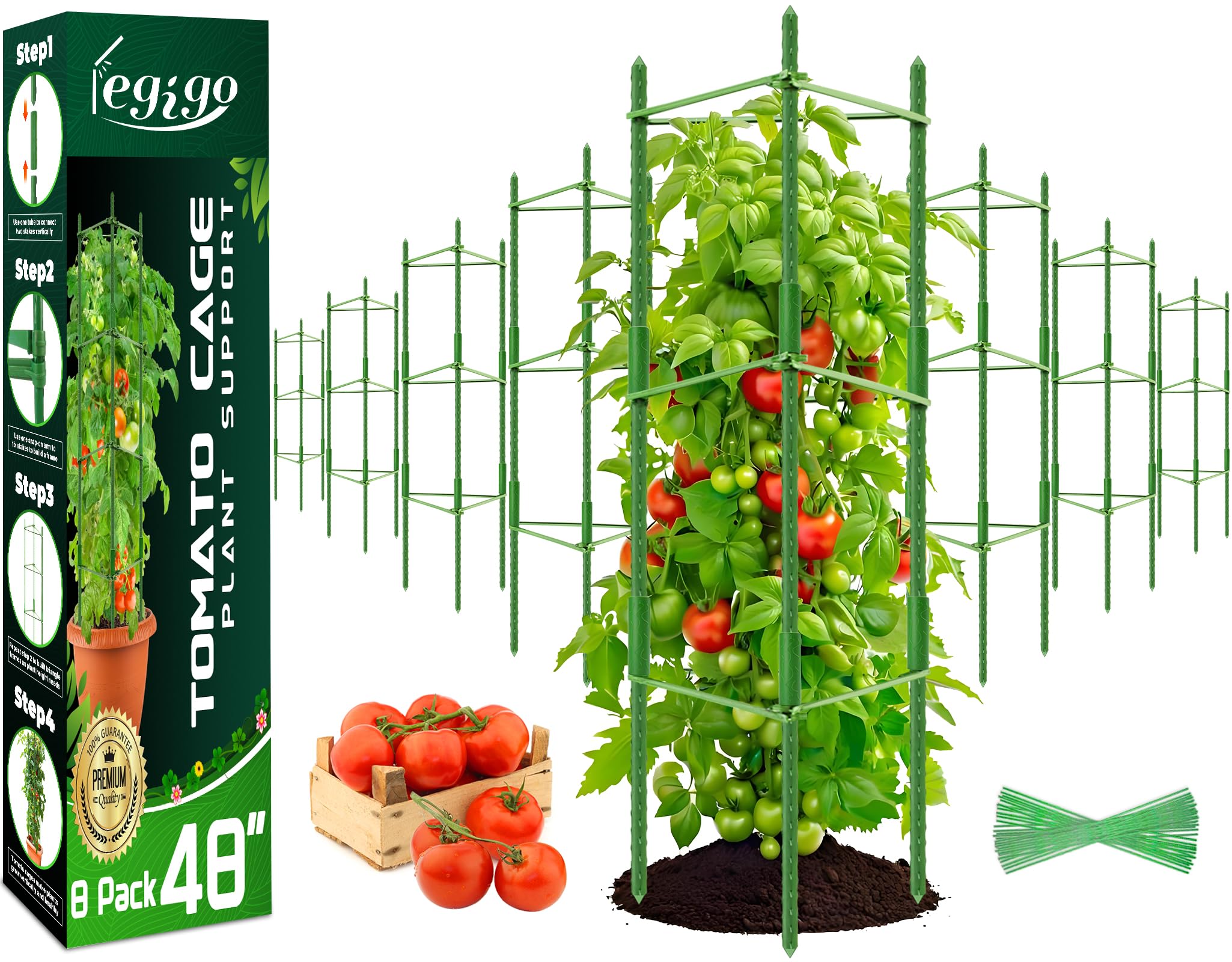 Legigo 8-Pack Tomato Cage for Garden Plant Support- Up to 48inch Garden Stakes Tomato Cage, Tomato Trellis for Potted Plants, Tomato Cages Plant Stakes for Climbing Vegetables Plants Flowers