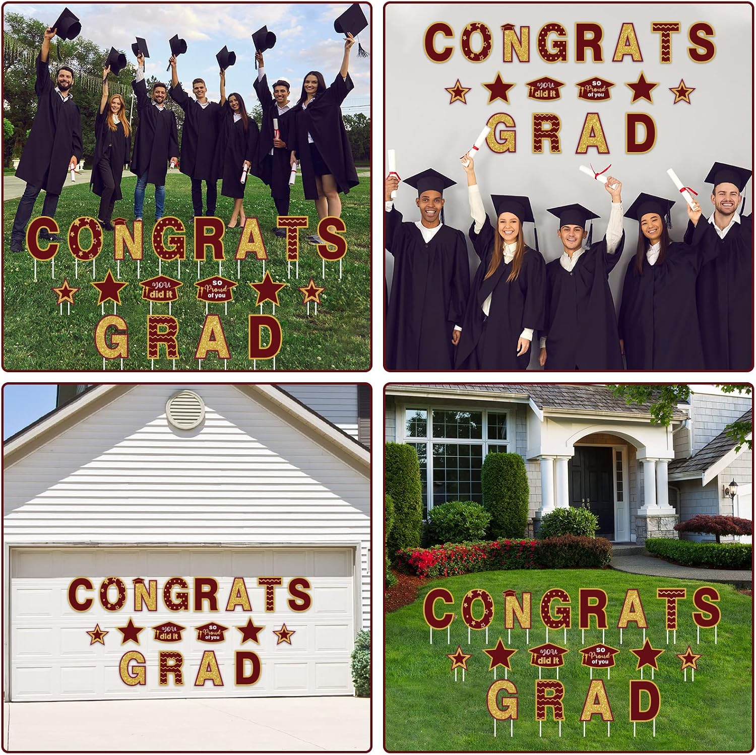 Set of 18 Graduation Yard Sign Decorations Congrats Grad Graduation Lawn Signs Class of 2023 Yard Signs with 22 Stakes for Outdoor Graduation Party Pathway Decor Supplies(Maroon & Gold)