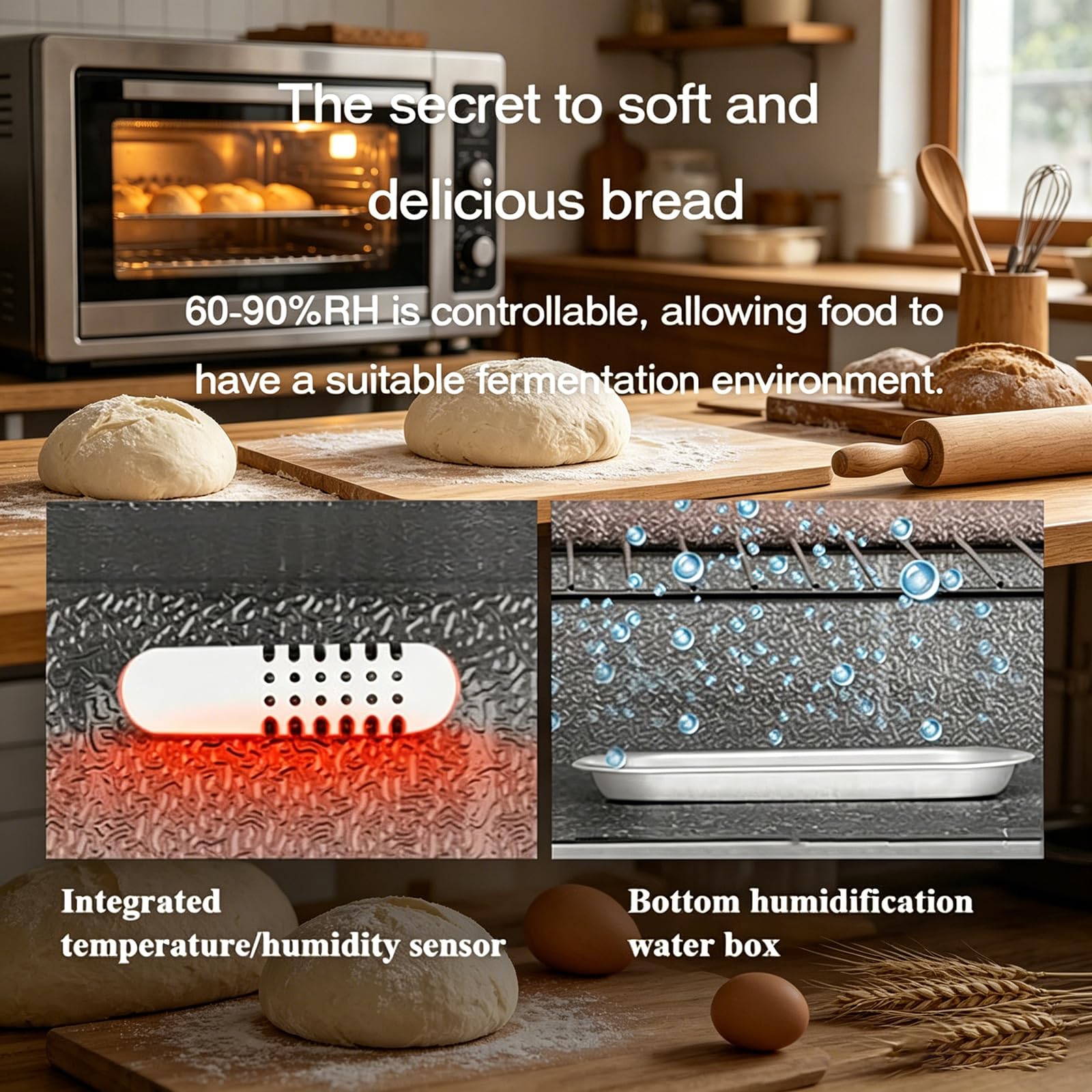 Cella Lievitazione Professionale 100 Litri, Fermentazione Pane Acciaio Inox 6 Strati, LED Integrato, Temperatura umidità Regolabili, Contenere Teglia Forno Dimensioni Massime 480 * 340 Mm